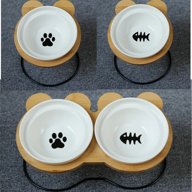 Hot Sale High-end Pet Bowl Bamboo Shelf Ceramic Cat Feeding and Drinking Bowls for Dogs Cats Bowls Pet Feeder Accessories 2