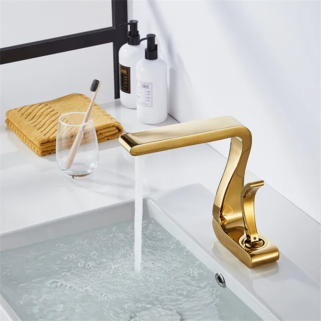 Tuqiu Basin Faucet Gold Bathroom Faucet Mixer Tap Brass Wash basin Faucet Hot and Cold Sink Tuqiu Basin Faucet Gold Bathroom Faucet Mixer Tap Brass Wash basin Faucet Hot and Cold Sink Faucet New Modern