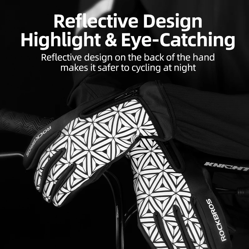 ROCKBROS Winter Bicycle Gloves Touch Screen Thermal Fleece Climbing Skiing Bike Gloves Men Women Windproof Warm Cycling Gloves 6