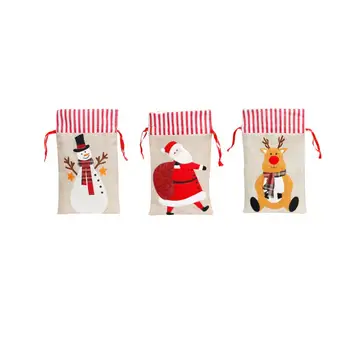 

3/Pcs/Bag/Christmas Linen Three-dimensional Embroidered Handbag/XMAS Decor/Children Candy Gift Bag/Decorative Props