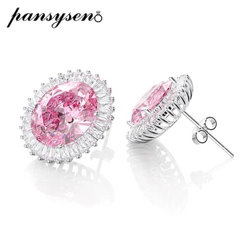 

PANSYSEN New 100% 925 Sterling Silver sapphire simulated moissanite Gemstone Stud Earrings Women Earrings wholesale Fine Jewelry