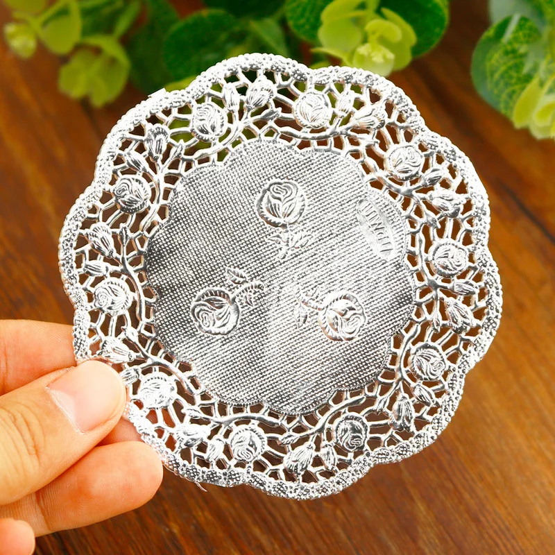 200 Pcs Rectangle Lace Silver Paper Doilies Paper Placemats Doily Paper Pad for Cakes Crafts Party Weddings Tableware Décor 16x12 Inch 40x30cm 