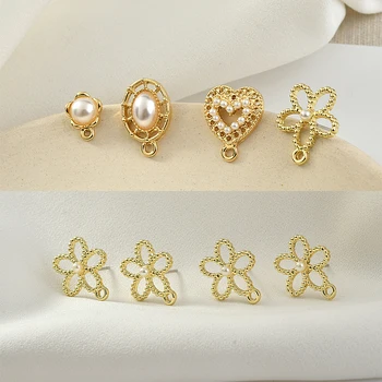 

925 Silver Alloy Pearl Five Leaves Flower Heart Ellipse Auricular Needle DIY Ear Rings Material Accessories