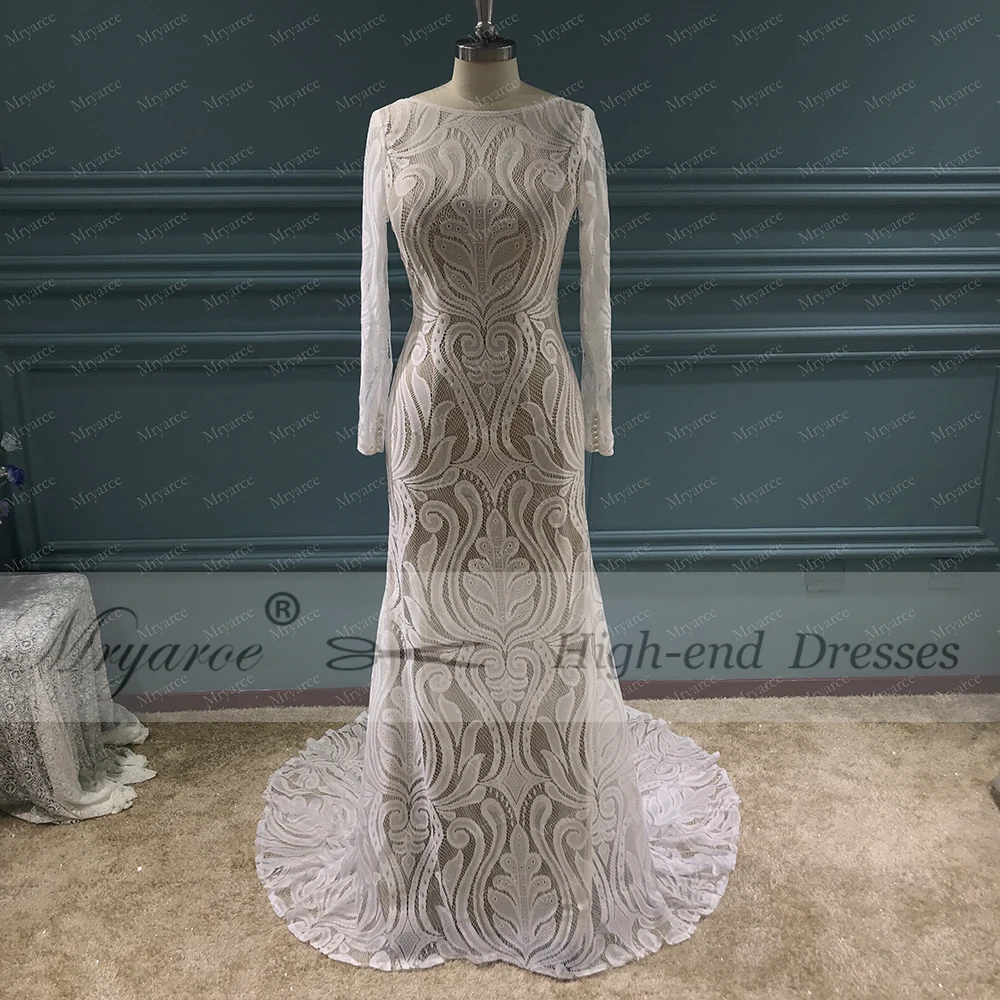 Mryarce Unique Bride Bohemian Wedding Dress Full lace Open Back Long Sleeves Boho Chic Modern Bridal Gowns