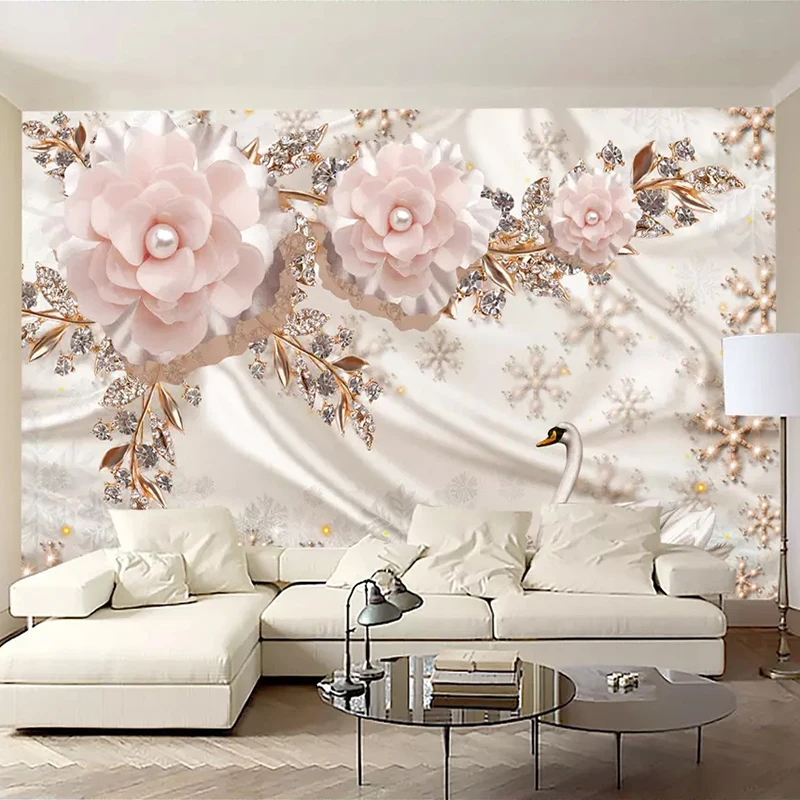 Custom-Photo-Wallpaper-3D-Luxury-European-Style-Swan-Jewelry-Flowers-Living-Room-TV-Background-Wall-Decor (2)