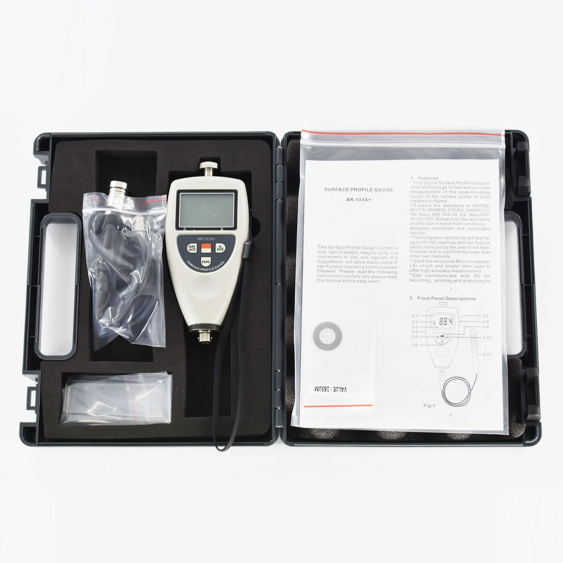 Digital Split Type Surface Profile Gauge AR-131A+ Portable Surface Roughness Tester Meter Measuring Resolution 1 &micro;m (0.1 mils)