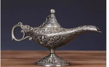 

Rare delicate Legend Magic Genie Light OiL Lamp Pot Russian tea Pot Al--addin Pakistan lamp Decoration Silver