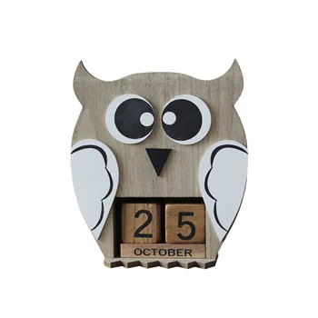 

Vintage Creative Decorative Wooden Owl Perpetual Calendar Home Decor Tabletop Figurines DIY Wood Block Calendar Animal Statues