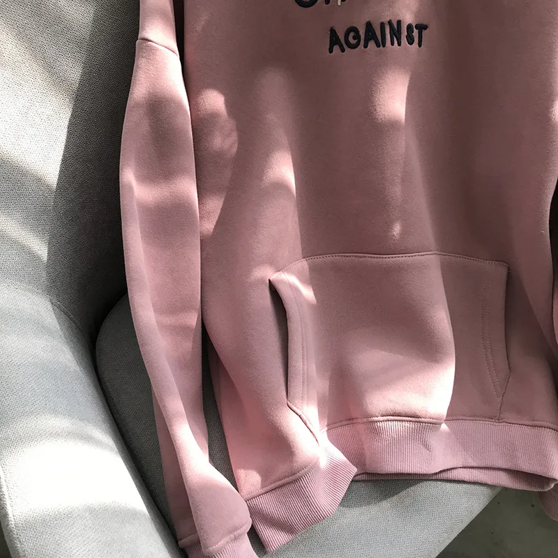 Женские толстовки из флиса с вышитой надписью Sudadera Mujer Kpop, женские толстовки на осень и зиму, свободные худи Harajuku, корейские повседневные худи