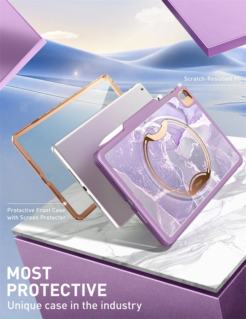 CLAYCO Nebula Case For iPad 10.2 Case (2021/2020/2019) With Built-in Screen Protector Full Body Heavy Duty Protective Case