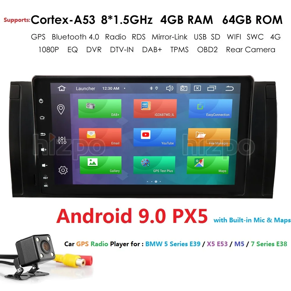 cheap IPS 4GB 64G 2Din Android 9.0 Car NO DVD Player For BMW X5 E53 BMW E39 multimedia Radio GPS navigation head unit Audio stereo DSP
