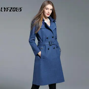 

70% Wool Fashion Brand Women Trench Coat 2019 Winter Office Work Mid-calf Woolen Coat Female Business Outerwear