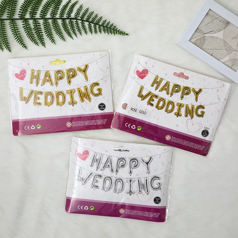 12 шт./лот, розовое золото, серебро, с надписью Happy Wedding, фольга, шарики Свадебные украшения вечерние принадлежности, девичник, вечерние украшения