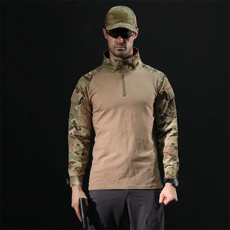 Тактическая рубашка в стиле милитари для мужчин с длинным рукавом армейские рубашки Мультикам Униформа лягушка костюм футболки боевая одежда мужские туристические футболки