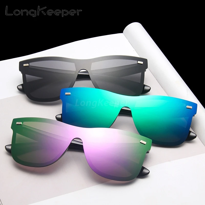 

LongKeeper Brand Designer One-piece Sunglasses Men Women Rivet Rimless Sun Glasses for Driving Goggles Mirror Lens Gafas UV400