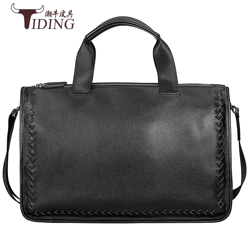 Men's Briefcases Black Genuine Leather 17&quot Business Laptop File Travel Big Hand Tote Bags Shoulder Crossbody bag Handbags | Багаж и