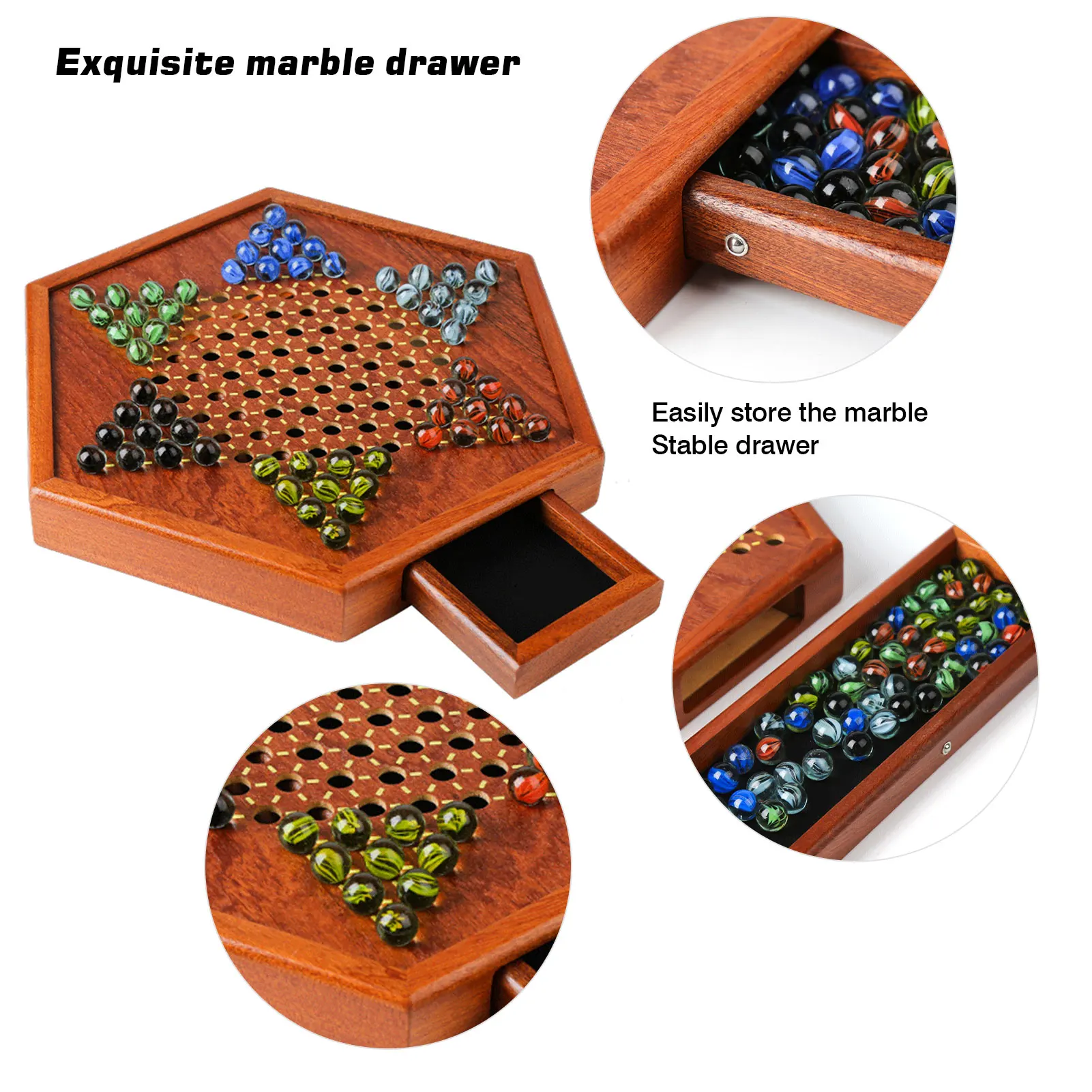 Retro Chinese Checker Game Set Wooden Educational Checker Board Game