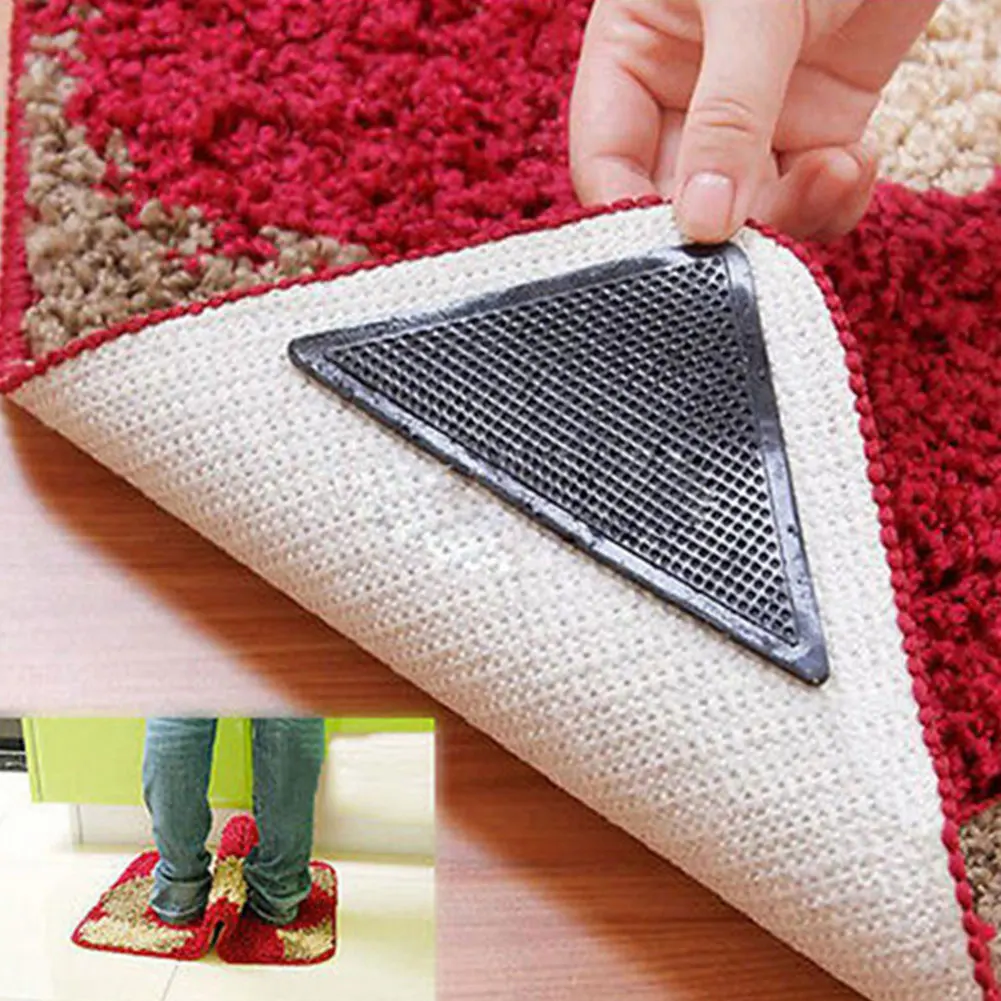 4pcs Mat Grippers Reusable Non Slip Rubber Living Room Practical Pads Home Carpet Washable Rug Fixation Triangle Shape Bath|Rug| - AliExpress