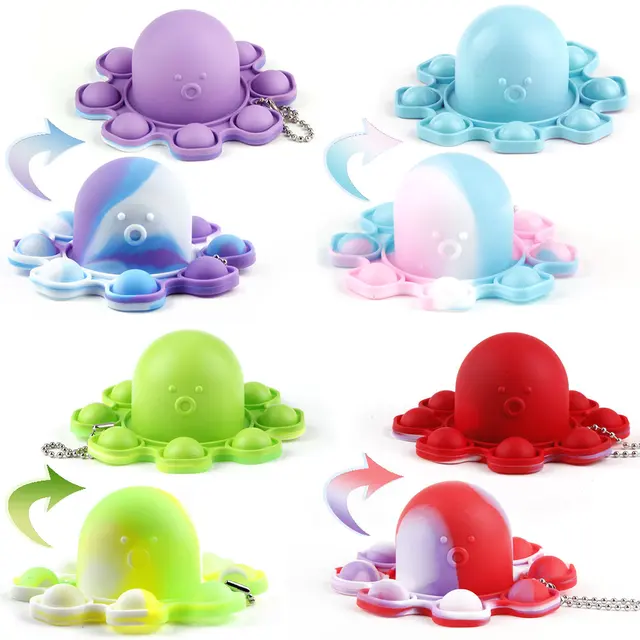 Mini Reversible Fidget Toys Octopus Anti Stress Push Bubble Stress Relief Squeeze Sensory Toys for Children Adult Funny Keychain 1