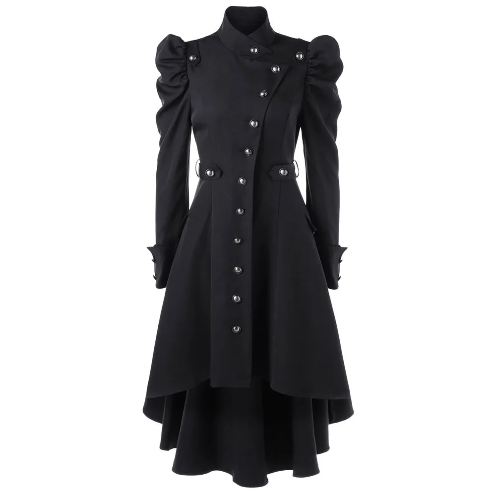 long trench women autumn clothes Vintage Steampunk Long Coat Gothic Overcoat Ladies Retro coat d91009 - Цвет: Черный