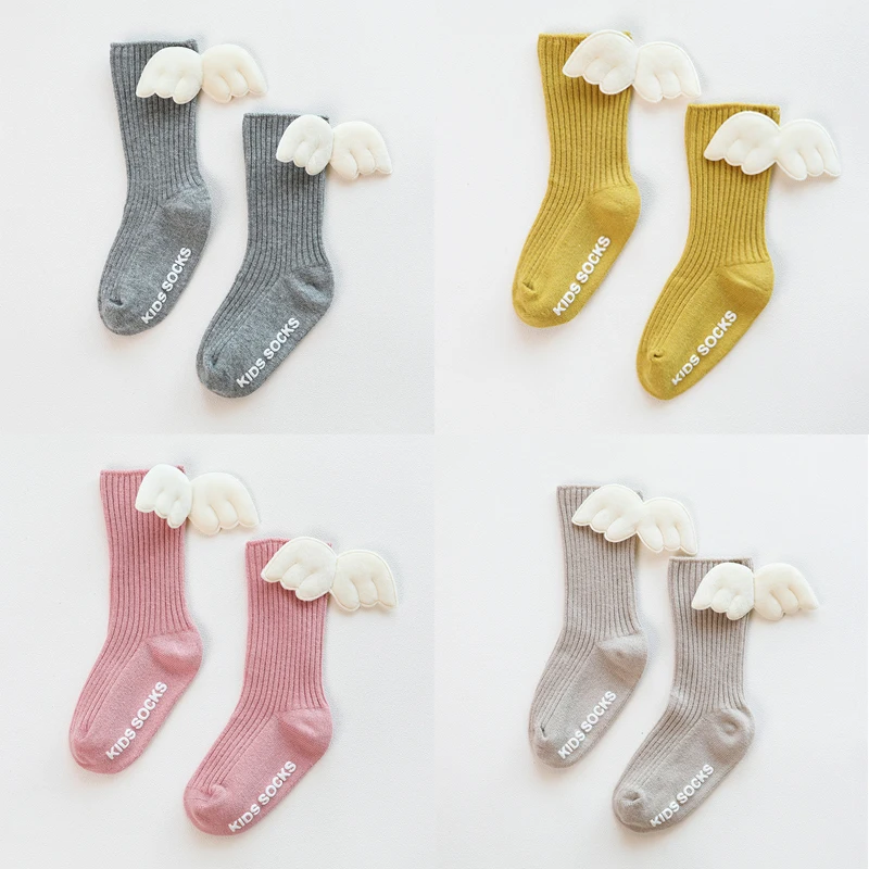 Брендовые носки с крыльями для маленьких девочек хлопковые носки до колена для малышей милые длинные детские носки с надписями для детей от 6 месяцев до 5 лет