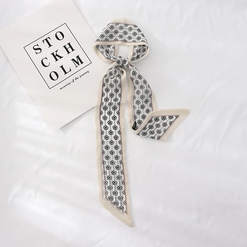 

Летняя женская длинная шелковая лента со стрелками и цветами 100 см * 7 см, женский тонкий дизайнерский декоративный воротник, длинная повязка на голову, узкий шарф для женщин