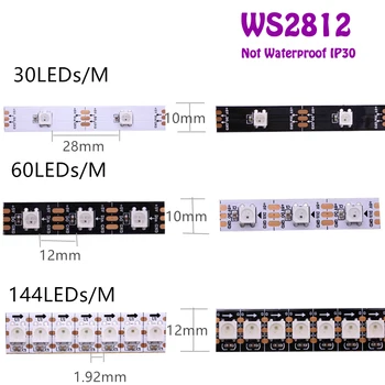 

DC5V WS2812B WS2812 Led Pixel Strip RGB IP30/IP65/IP67 30/60/144LEDS/M Smart Addressable Black White PCB DC5V led strip tape