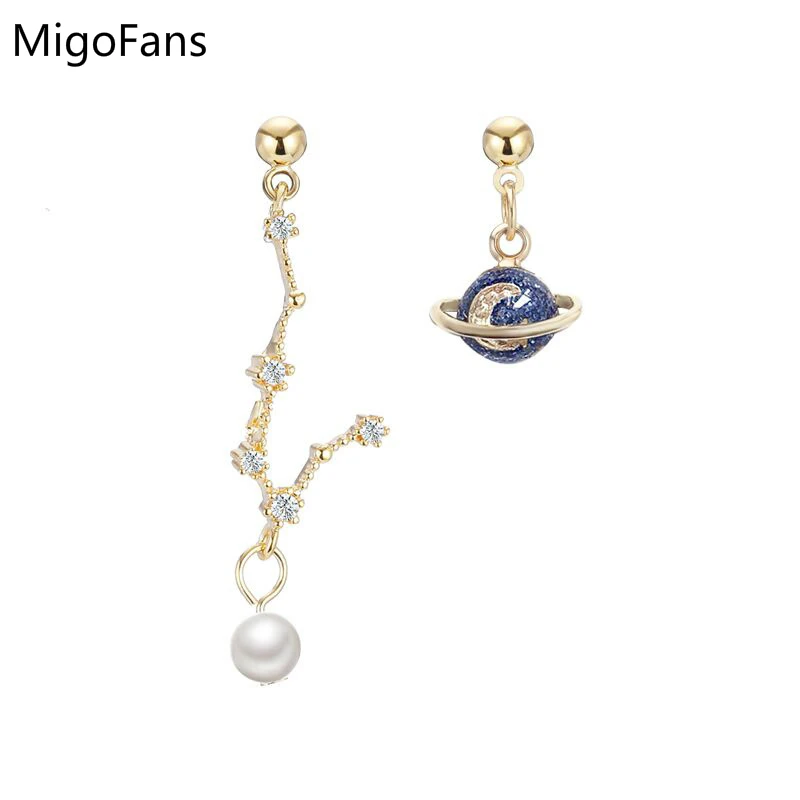 MigoFans Ювелирные изделия Синяя планета небо Асимметричные Стразы Висячие серьги