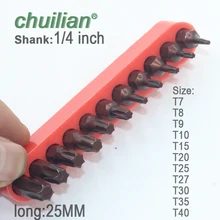 1/4 дюймов S2 сплав Сталь с фокусным расстоянием 25 мм длинные магнитной звездообразные насадки для отверток, набор инструментов, T6 T7 T8 T9 T10 T15 T20 T25 T27 T30 T40