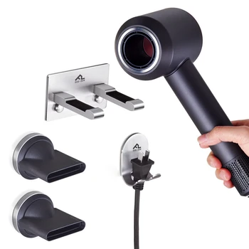 

Wall Mount Blow Dryer Holder with 1 Power Plug Hook,3 Nozzles Organizer for Dyson Supersonic Hair Dryer