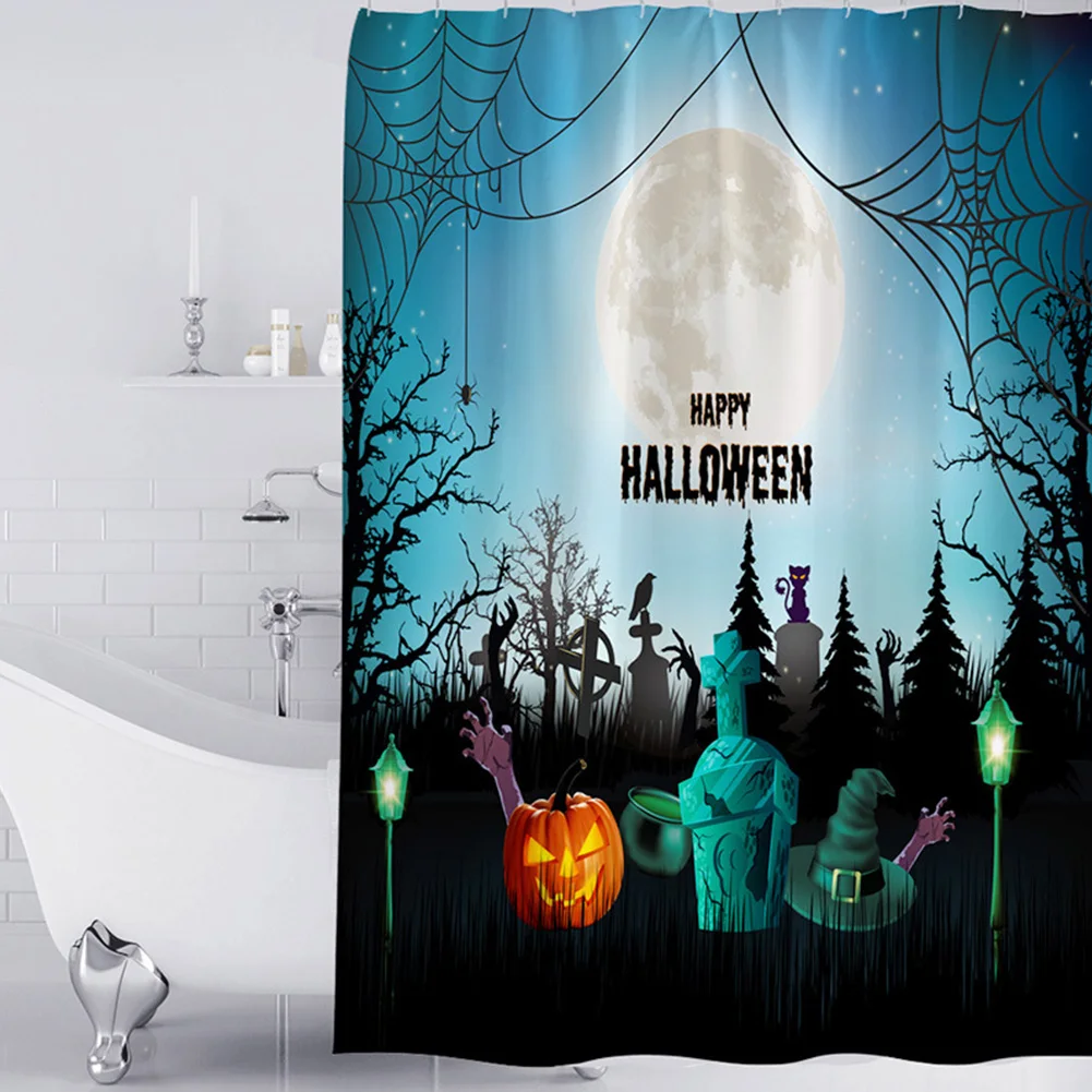 

1pc Waterproof Digital Printed Halloween Bathroom Ghost Polyester With Hook Ring Horror Quick Dry Decoration Shower Curtain 3D