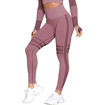 

Women High Waist Yoga Pants Fitness Sport Leggings Mesh Patchwork strip Push Up Tights Gym Exercise Running Athletic Trousers