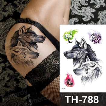 

temporary tattoo wolf fox animals tatoo sexy thigh legs breast tatoo girls bikini sticker long lasting tattoo black waterproof