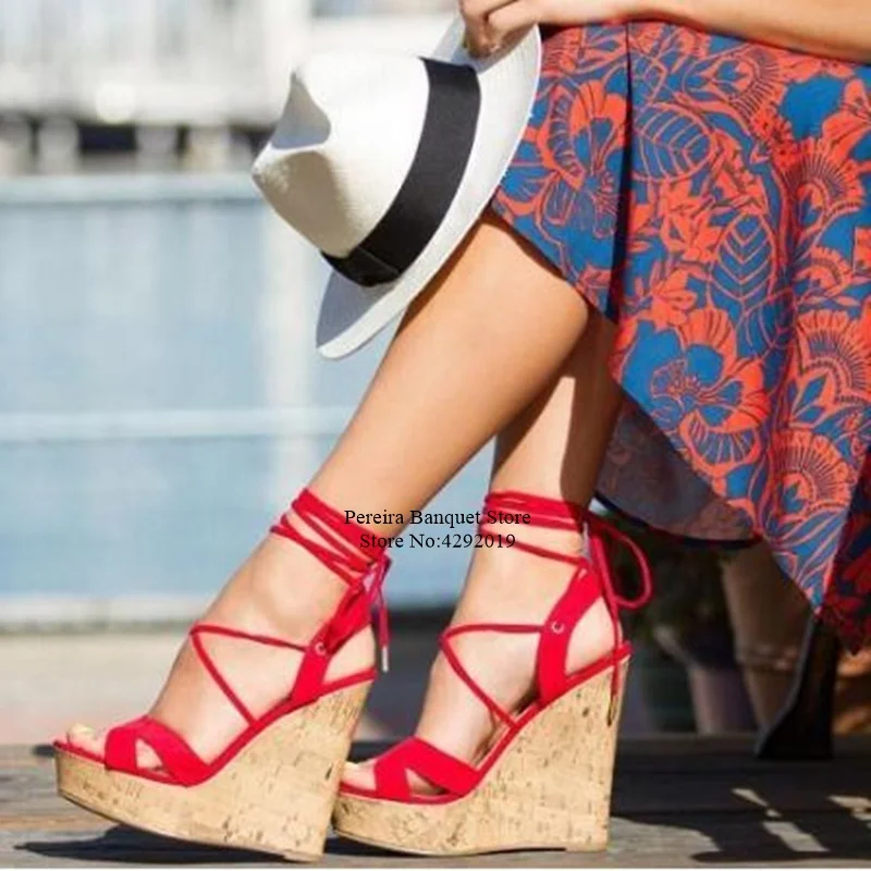 Fashion Wooden High Platform Wedge Sandals Red Lace-up Cross Strap Dress  Shoes Peep Toe Cut-out Summer Wedges Shoes Drop Ship - Women's Sandals -  AliExpress