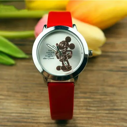 Новые кварцевые часы с 3D Микки Маусом и Минни для детей, студентов, Мультяшные милые женские наручные часы Montre Pour Enfants Kinderhorloge - Цвет: gold red