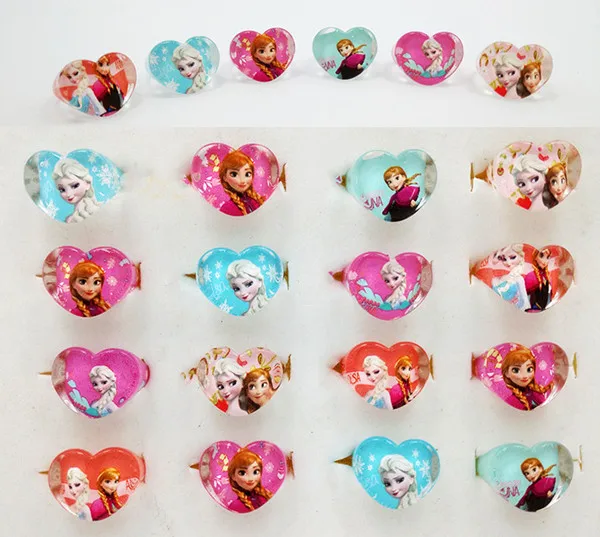 12pc/Lot Disney Princess Rings Acrylic Crystal Minnie Mouse Party Favors Frozen Kids Finger Rings Seal Stamper Kids DIY Gifts 40pcs D