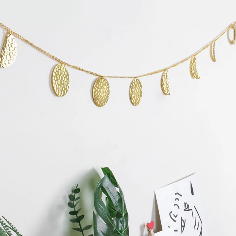 

Metal Round Piece Sun Moon Shape Fish Scale Style Wall Hanging Decoration With Chains Party Accessories