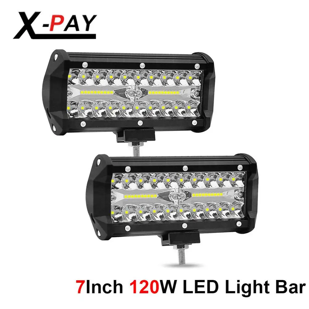 

7" LED Light Pod 120W Triple Row LED Light Bar Spot Flood Combo Beam Fog Lights Waterproof LED Cubes Offroad Driving Lights for