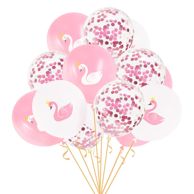 10/15pcs 12inch White Pink Swan Printing Latex Balloon Baby Shower Girl Birthday Party Wedding Decorations Ball Supplies