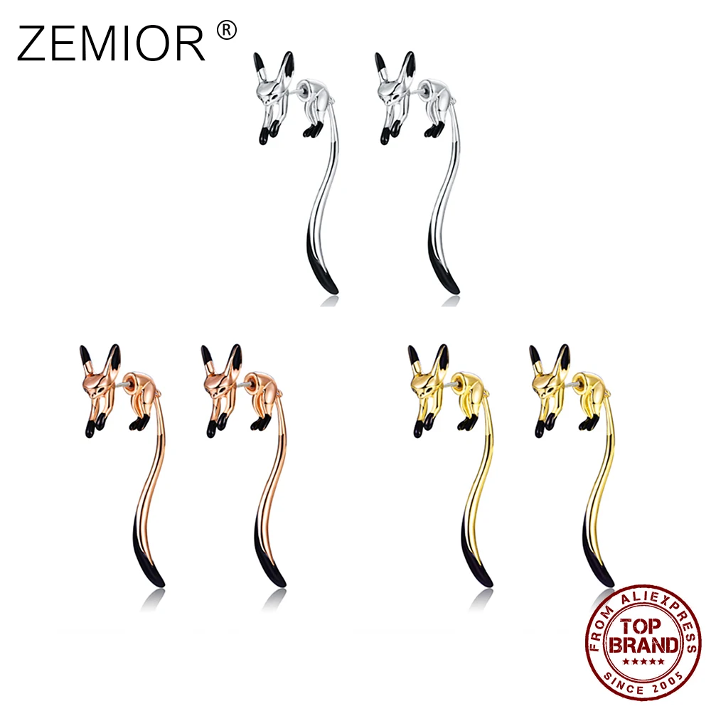 ZEMIOR Drop Earrings For Women Cute Little Fox Rose Gold Color Black Enamel Animal Hyperbole Tai Fashion Jewelry Best | Украшения и