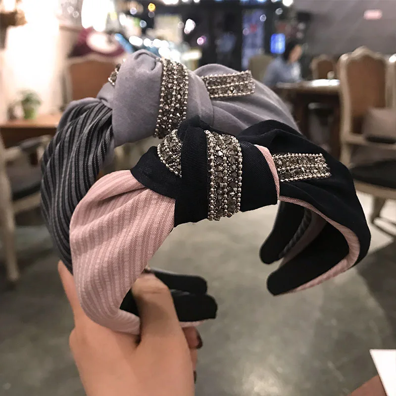 

Knot Rhinestone Headbands For Women Girls Handmade Diamond Two Color Cloth Hairbands Crystal Hair Hoop Hair Accessories Headwear