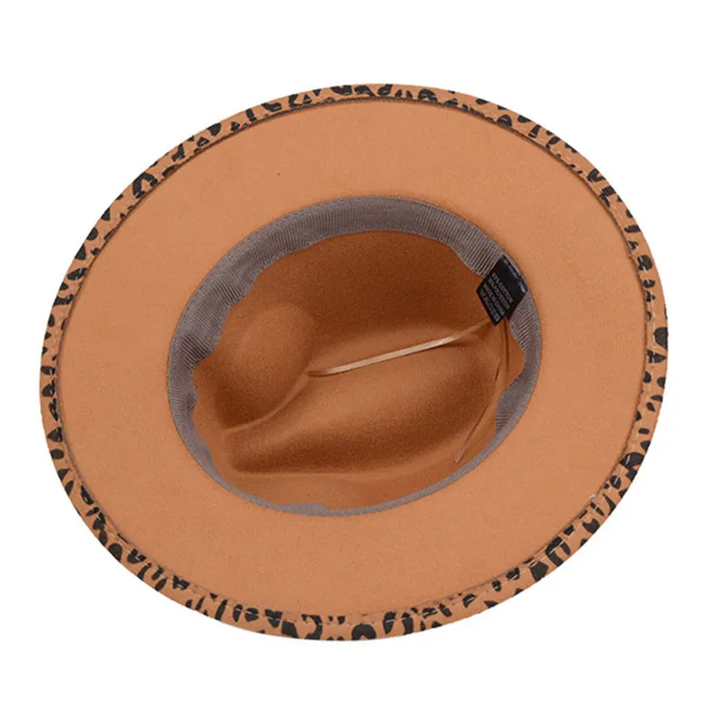 Fashion Unisex Hard Felt Panama Hat Leopard Print Woolen Fedora Men Women Trilby Hats Gangster Caps Wide Brim Hat 3FS