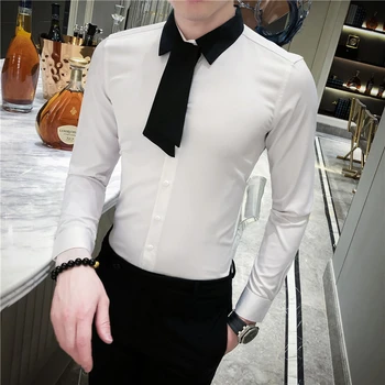 

Fashion 2020 Long Sleeve Dress Shirt Camisa Social Streetwear Masculina Camicie Uomo Solid Designer Madarin Slim Fit Shirt Men