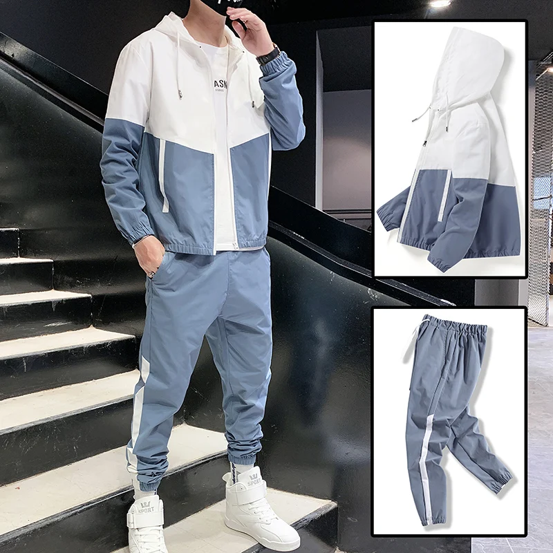 Men's Sets Two Piece Clothes T Shirts and Pants Men Winter Fashion Patchwork Streetwear Fitness Male Tracksuit 2021 Korean Style 2021 casual outfit fruit banana style men s sets summer beach short sleeve set male fashion o neck t shirt shorts suit tracksuit