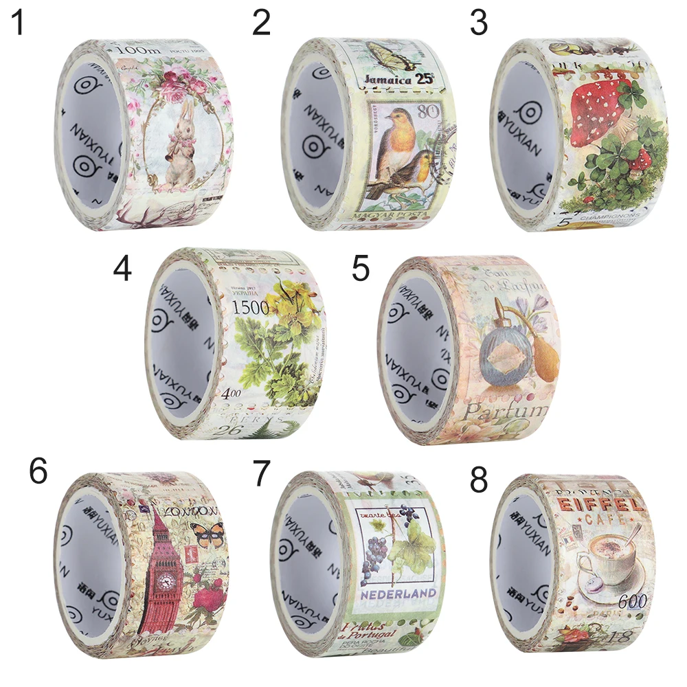 Série vintage Post Office Washi Tape, Selos Retros, Café Fita Adesiva Decorativa, Etiqueta DIY Scrapbooking Etiqueta