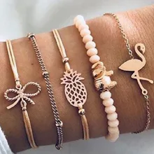 Набор ручных браслетов с Фламинго из бисера браслеты с бантами для женщин