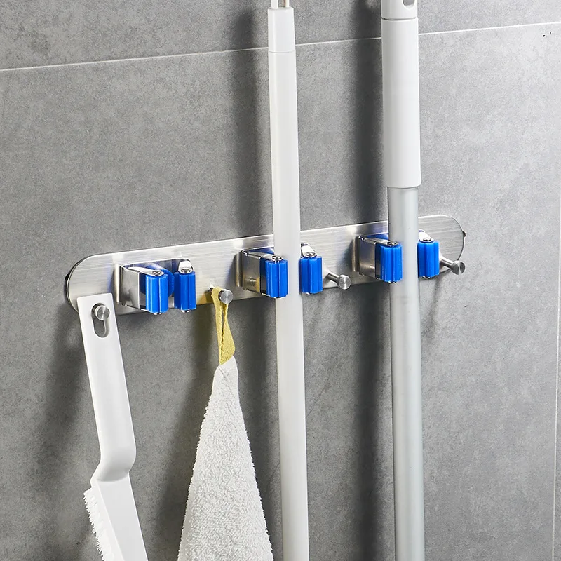 

A Generation of Fat Stainless Steel Magic Mop Clip Seemless Hole Punched Wall Mount Multi-functional Rack Manufacturers Wholesal