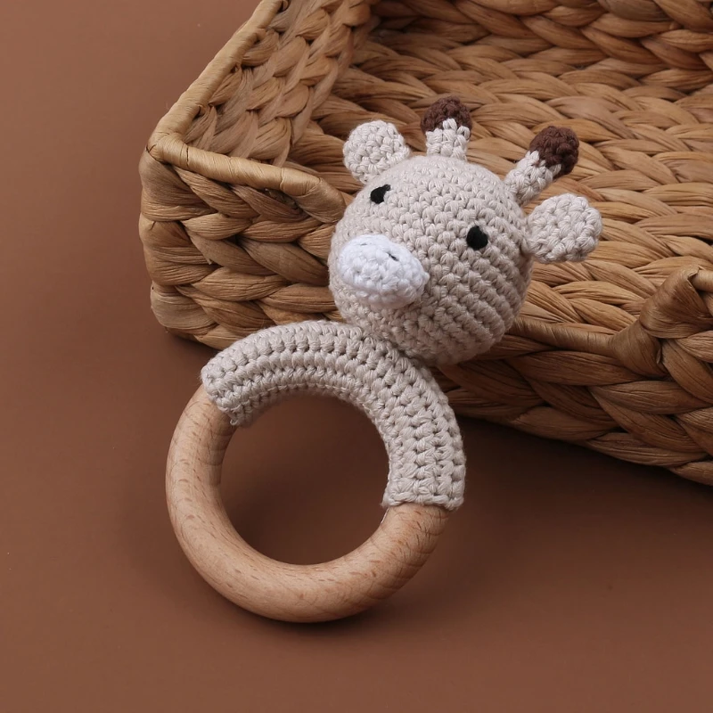 Baby Toys Baby Rattle Toys BPA Free Baby Wooden Teether Crochet Cartoon Baby Rattle Toys Wooden Ring Rodent Toys Mobile Gym Kids Newborn Educational