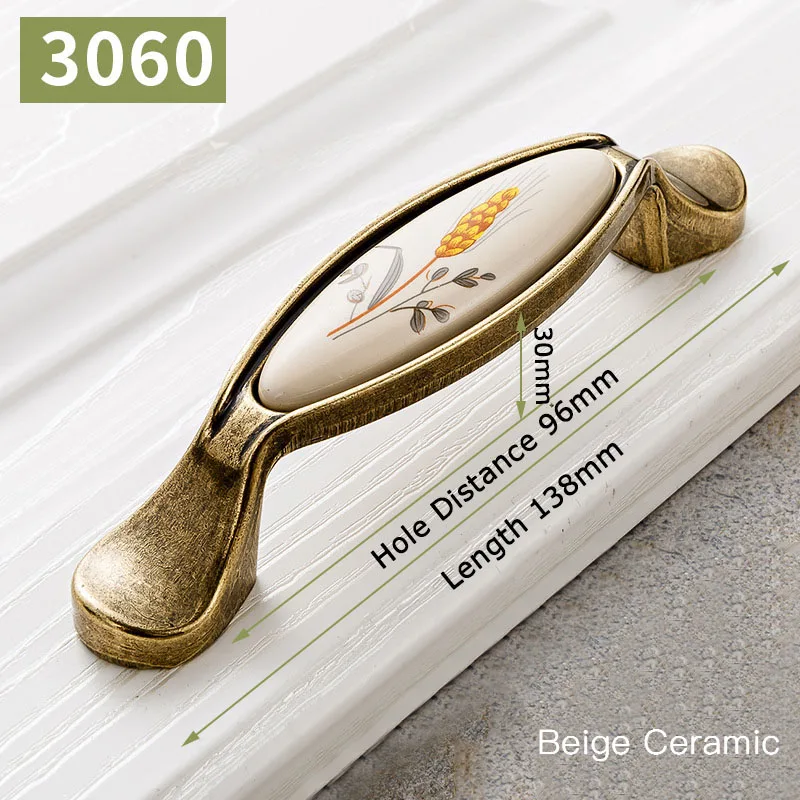 Handle-3060-96B Античные бронзовые керамические ручки для шкафов цинковый сплав Круглые Ручки для ящиков шкаф дверная ручка европейская мебель металлическая ручка - Color: Handle-3060-96B