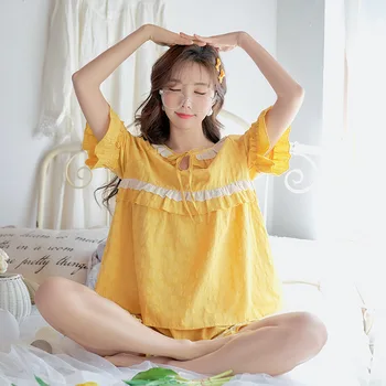 

Pajamas Female Yellow Short Pajamas Summer Cotton Ladies Sling Sexy Ladies Suit Household Women's Wear Pajamas Lingerie